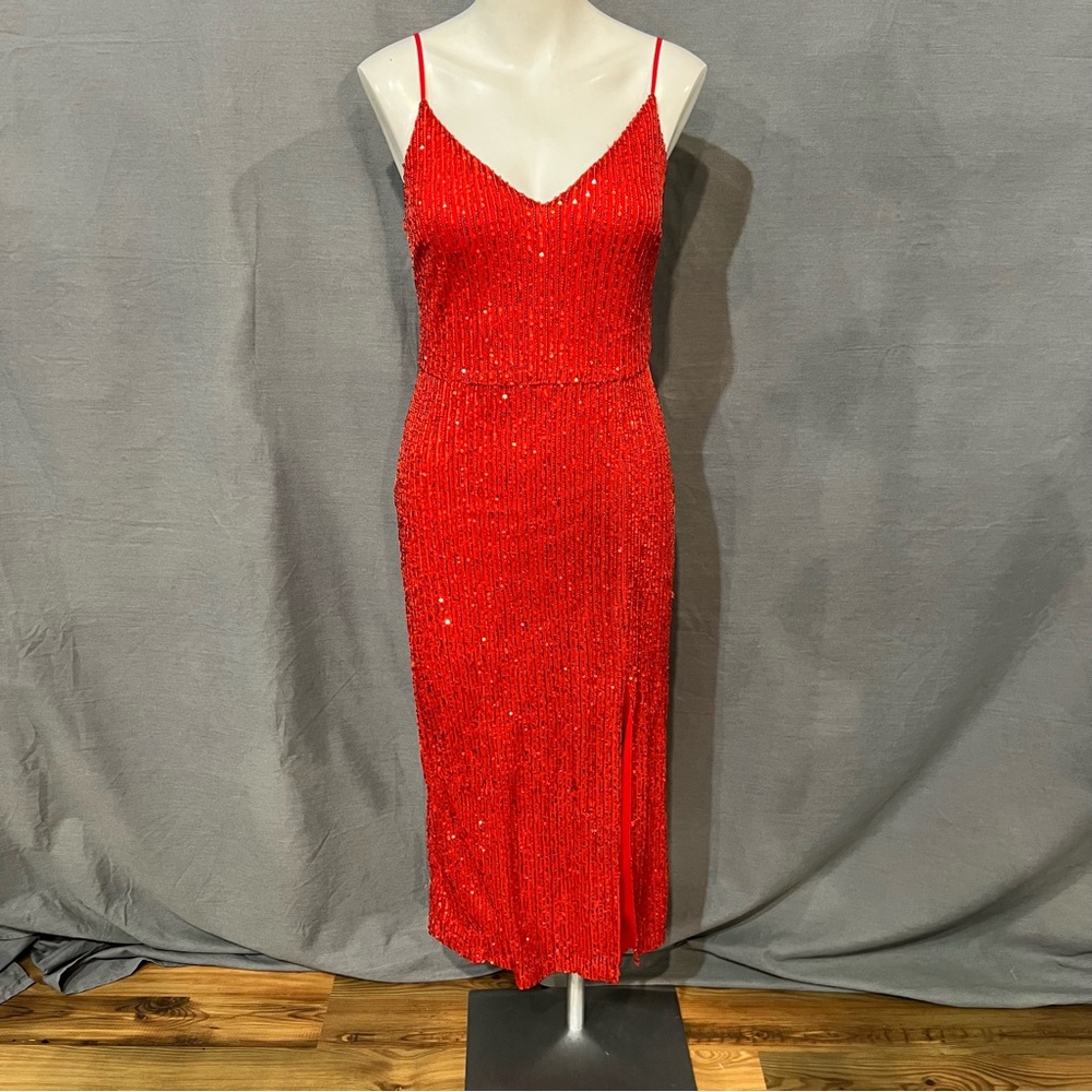 Elegant Scarlet Sequin Maxi Dress